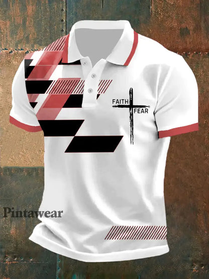 La fe de los hombres sobre el miedo de la cruz de fe geométrica de impresión casual polo Rojo / S