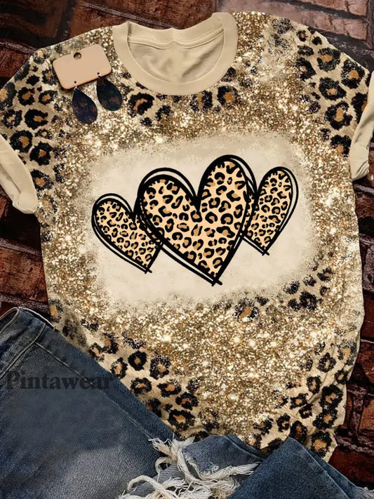 Leopard Heart Print T-Shirt Día de San Valentín