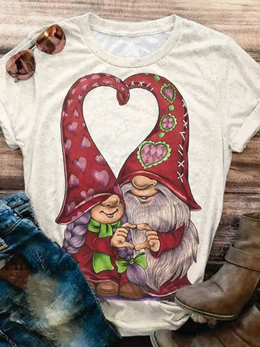 Love Gnomes Print Short Sleeve Crew Neck T-Shirt multicolor / S Día de San Valentín