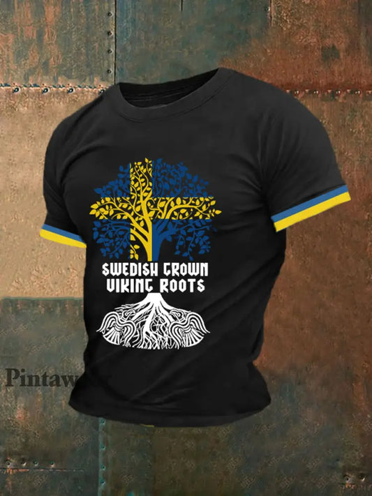 Mäns svenska Viking Roots Ptinted Short Sleeves T-shirt svart / S
