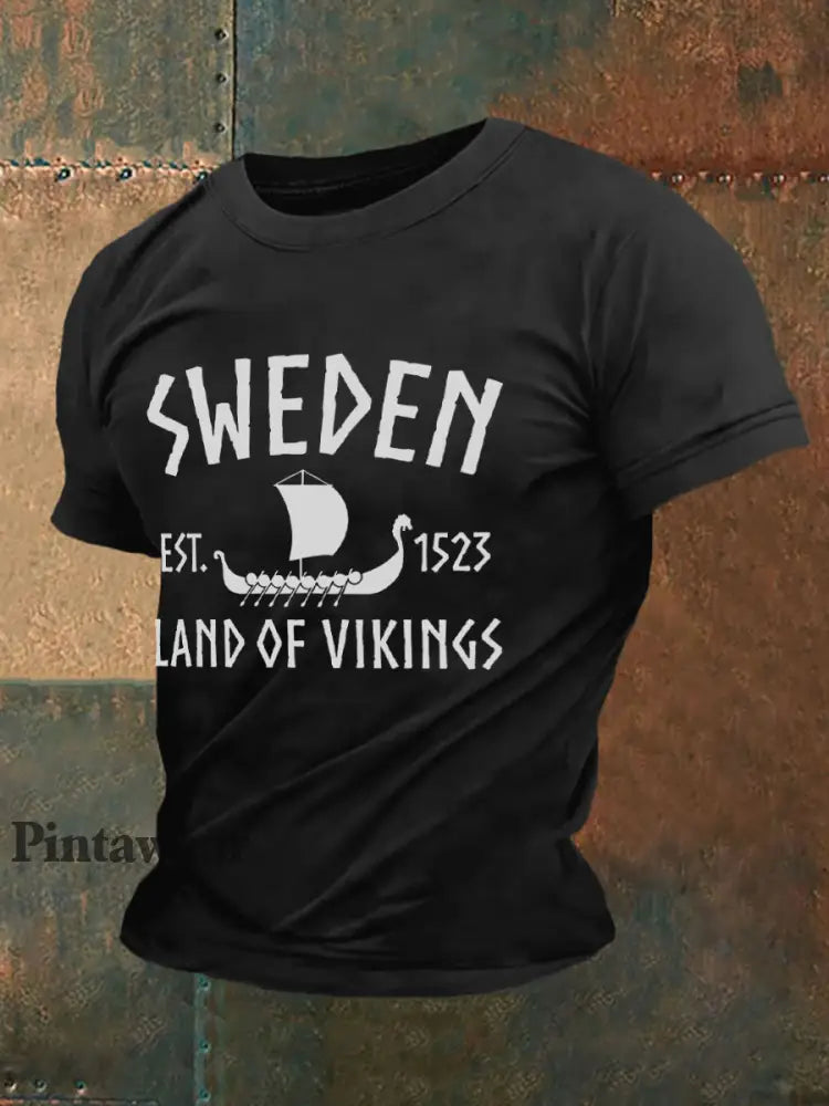 Men’s Retro Sverige Land Vikings Casual Tee