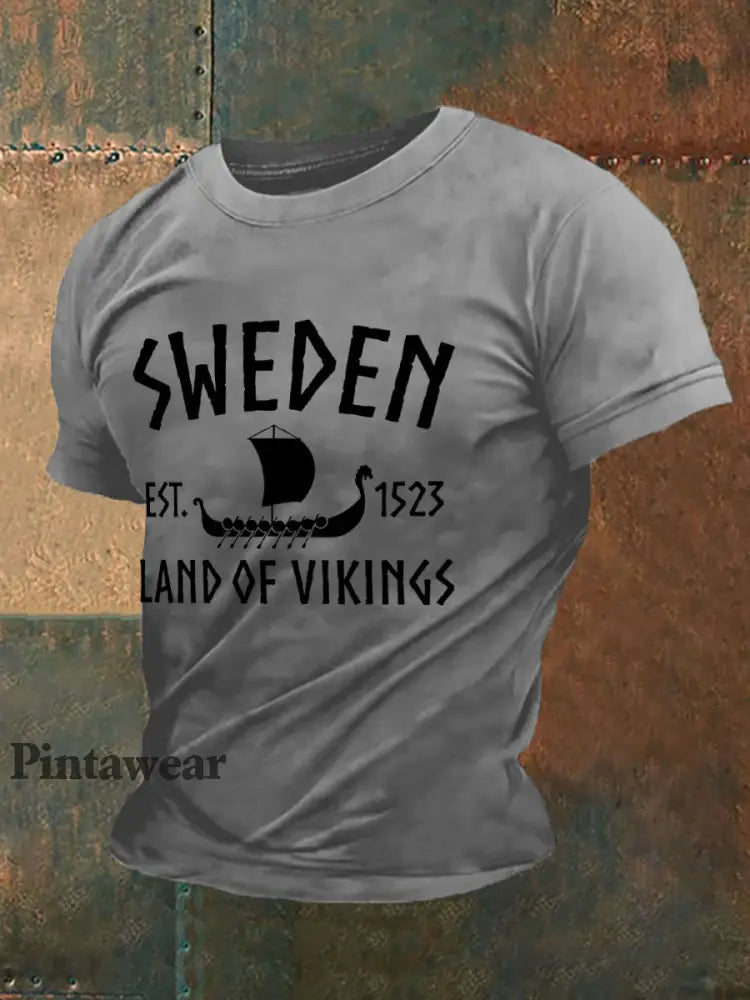 Men’s Retro Sverige Land Vikings Casual Tee ljusgrå / S