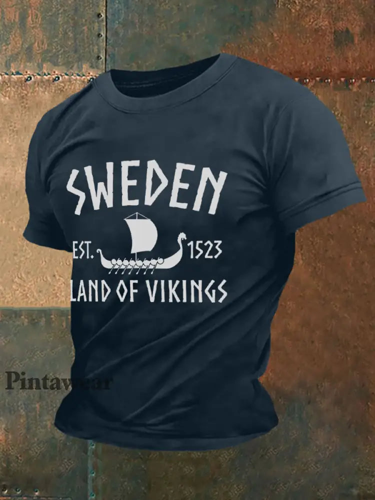 Men’s Retro Sverige Land Vikings Casual Tee marinblå / S
