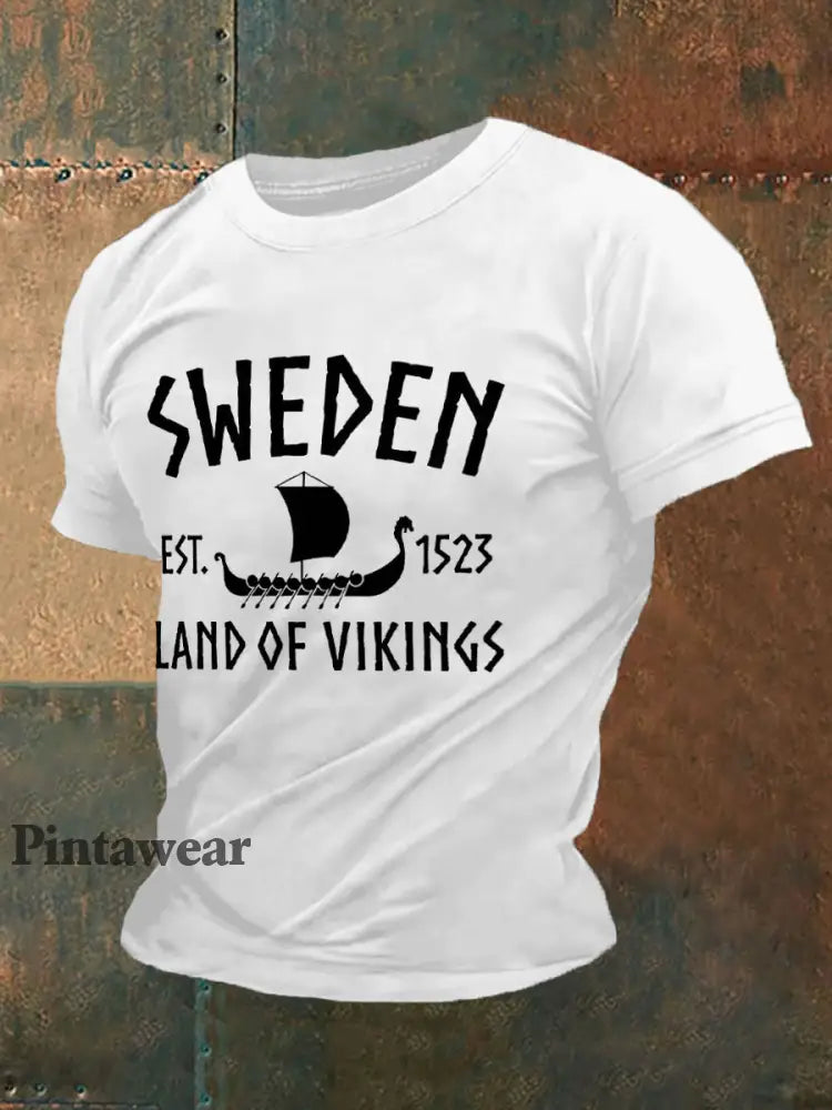 Men’s Retro Sverige Land Vikings Casual Tee vitt / S