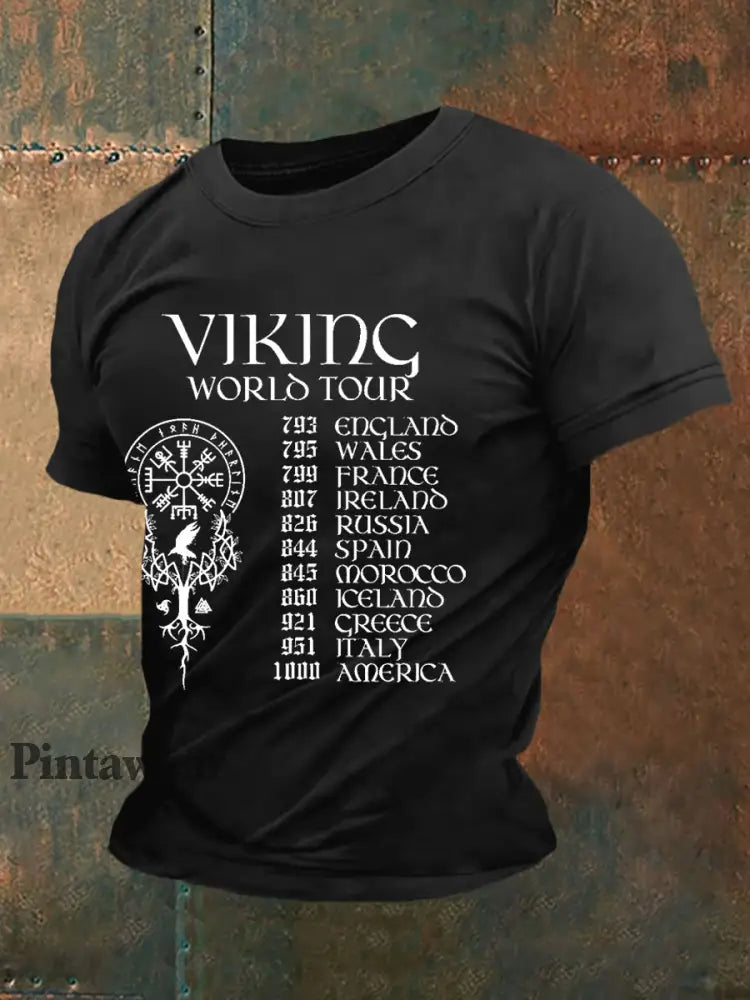 Men’s Retro Viking World Tour Viking Blood Nordic Style Casual Tee
