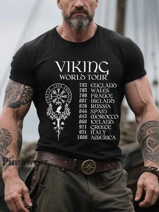 Men’s Retro Viking World Tour Viking Blood Nordic Style Casual Tee svart / S