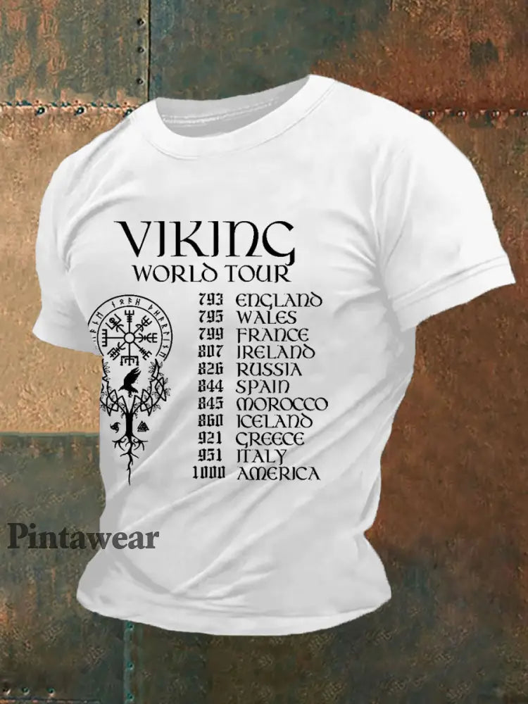 Men’s Retro Viking World Tour Viking Blood Nordic Style Casual Tee vit / S