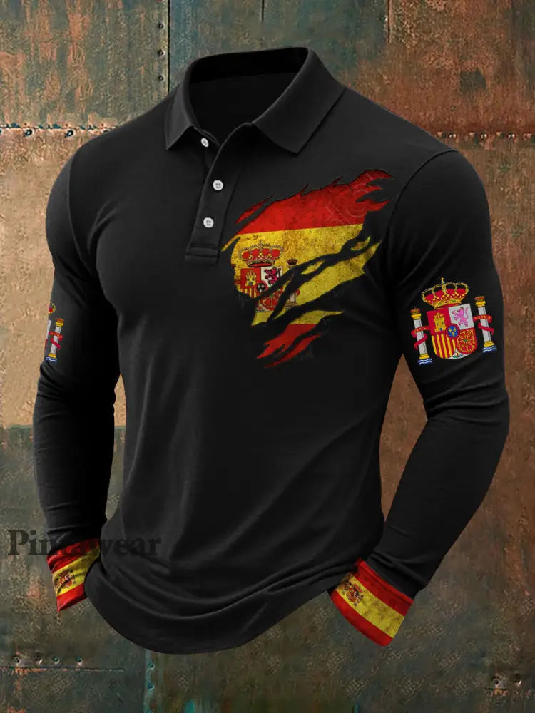 Men’s Spain Printed Casual Tops Black / S