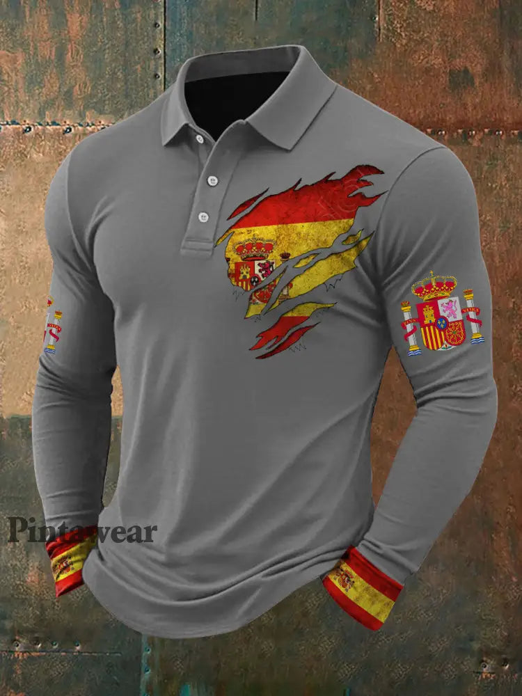 Men’s Spain Printed Casual Tops Light Gray / S