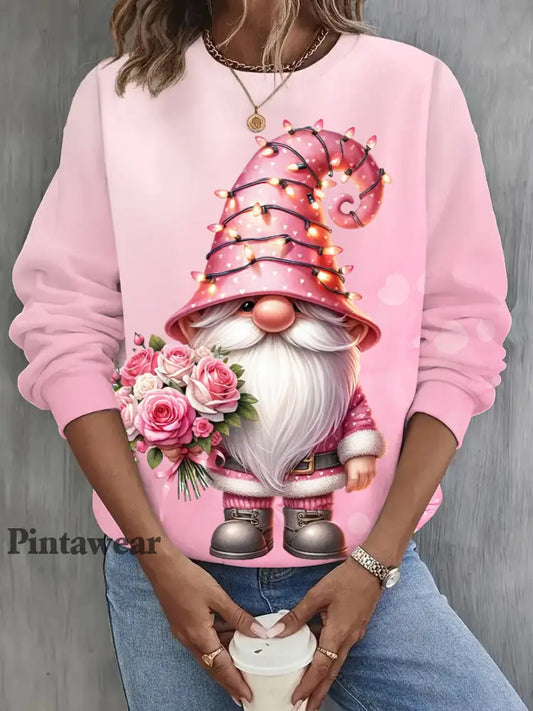 Pink Valentine’s Day Gnome Round Neck Long Sleeve Top multicolor / S Día de San Valentín