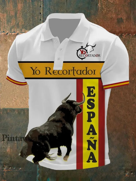 Polo de manga corta Toro de España para hombre blanco / S
