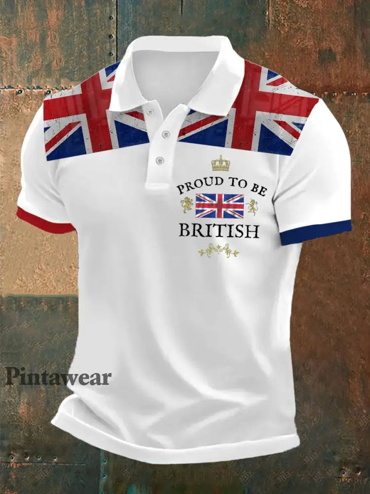 Polo impreso británico orgulloso de los hombres Blanco / S