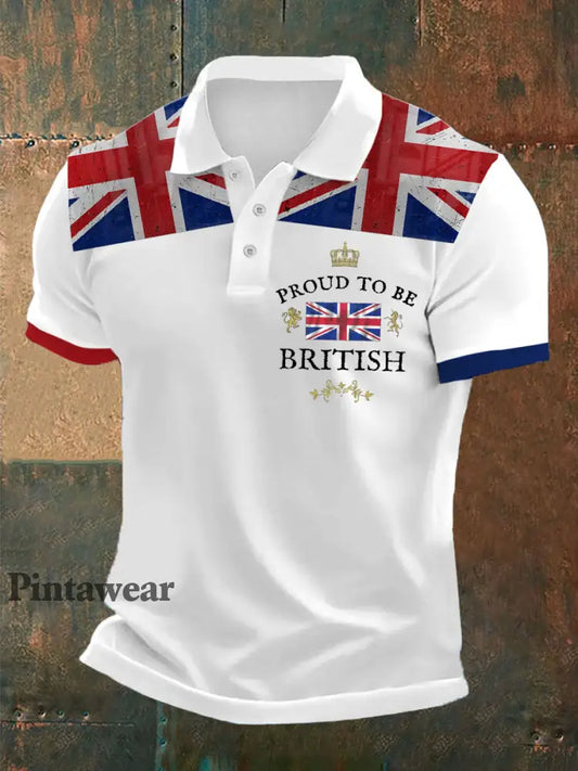 Polo impreso británico orgulloso de los hombres Blanco / S