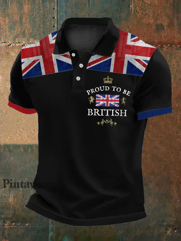 Polo impreso británico orgulloso de los hombres Negro / S