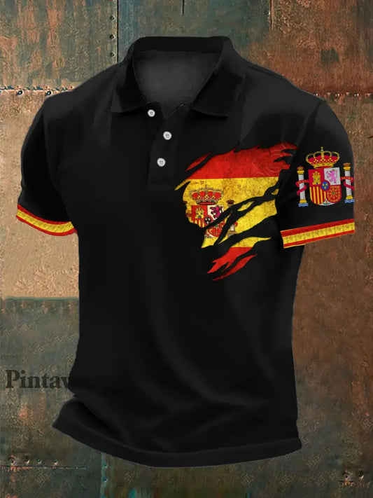 Polo impreso España de los hombres Negro / S