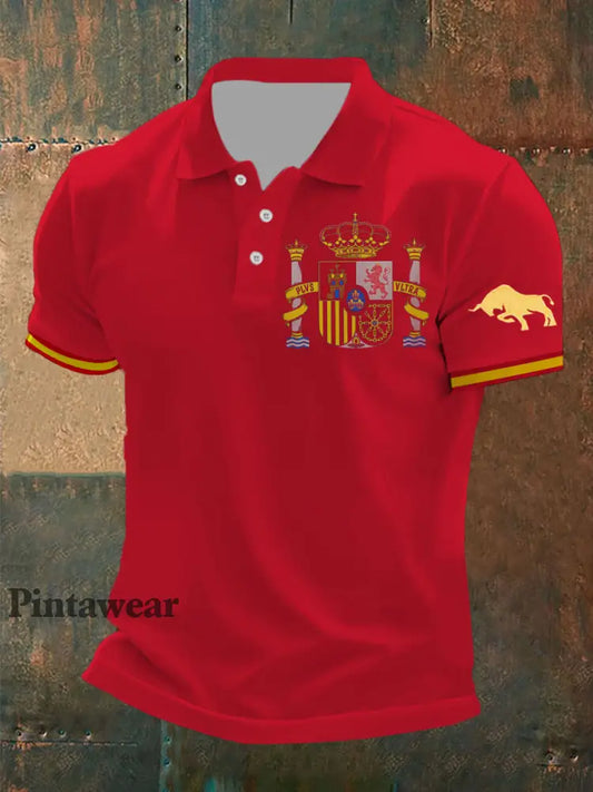 Polo impreso España de los hombres Rojo / S