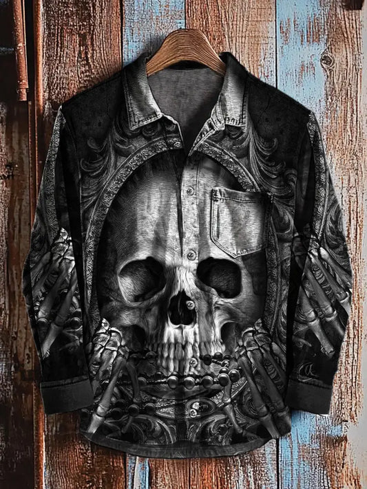 Retro Abstract Punk Art Print Casual Camisa de manga larga A / S Camisas