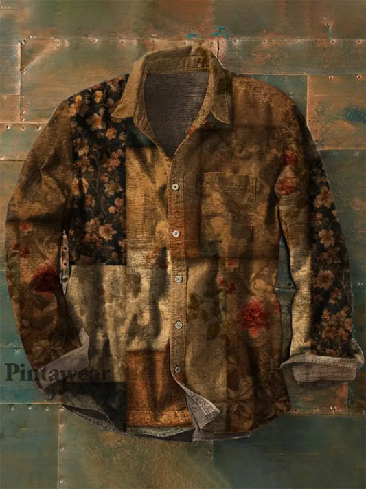 Retro Boho Floral Art Impreso Western Vintage Unisex Casual Camisa de manga larga de algodón A / S Camisas