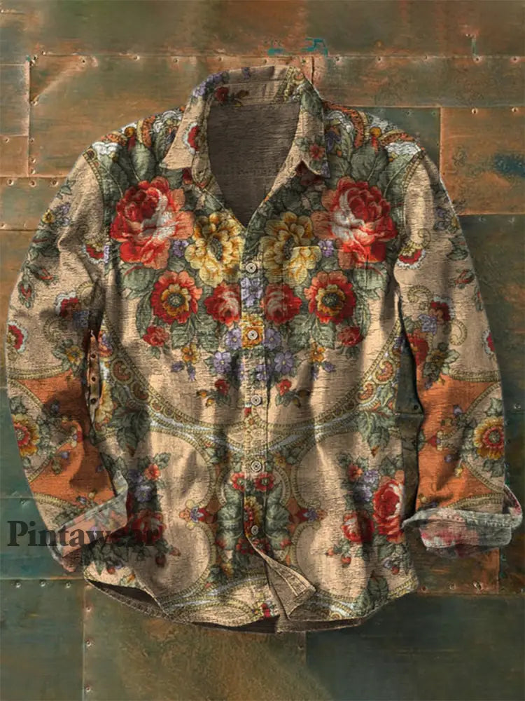 Retro Boho Floral Art Impreso Western Vintage Unisex Casual Camisa de manga larga de algodón A / S Camisas