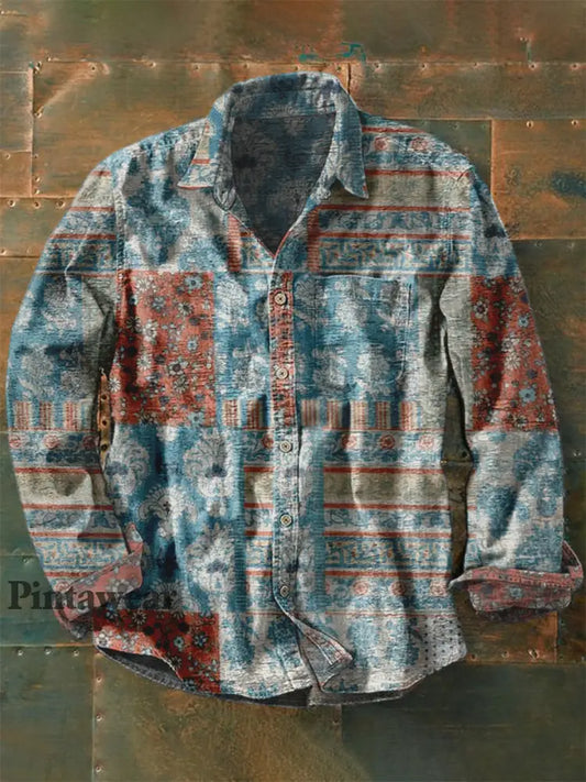 Retro Boho Floral Art Impreso Western Vintage Unisex Casual Camisa de manga larga de algodón A / S Camisas