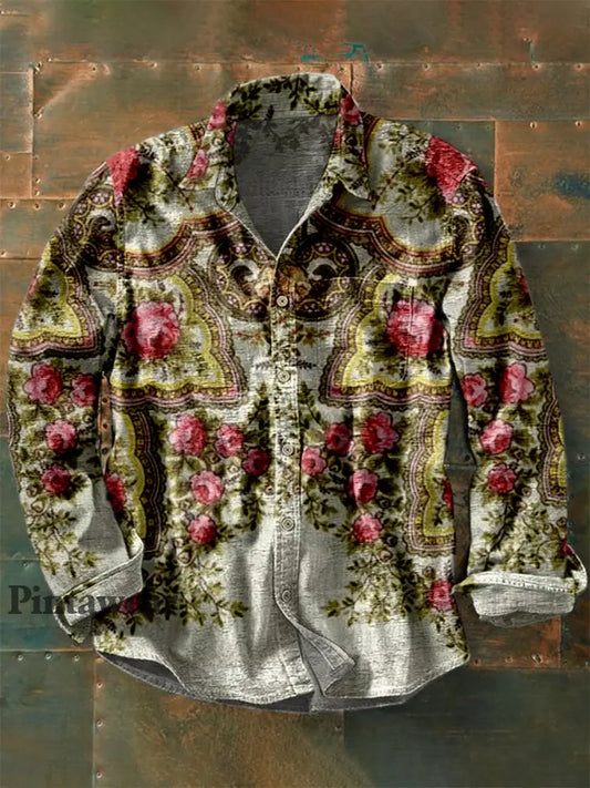 Retro Boho Floral Art Impreso Western Vintage Unisex Casual Camisa de manga larga de algodón A / S Camisas