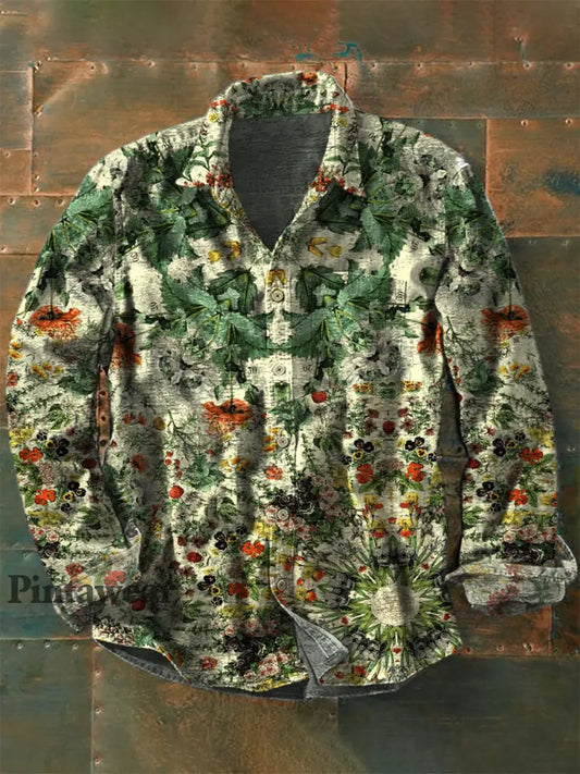 Retro Boho Floral Art Impreso Western Vintage Unisex Casual Camisa de manga larga de algodón A / S Camisas