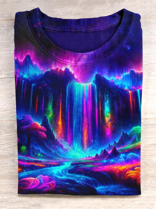 Unisex colorido fluorescente cascada impresión abstracta diseño camiseta