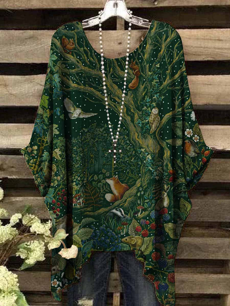 Top con estampado floral Vintage Forest Fox Bird para mujer