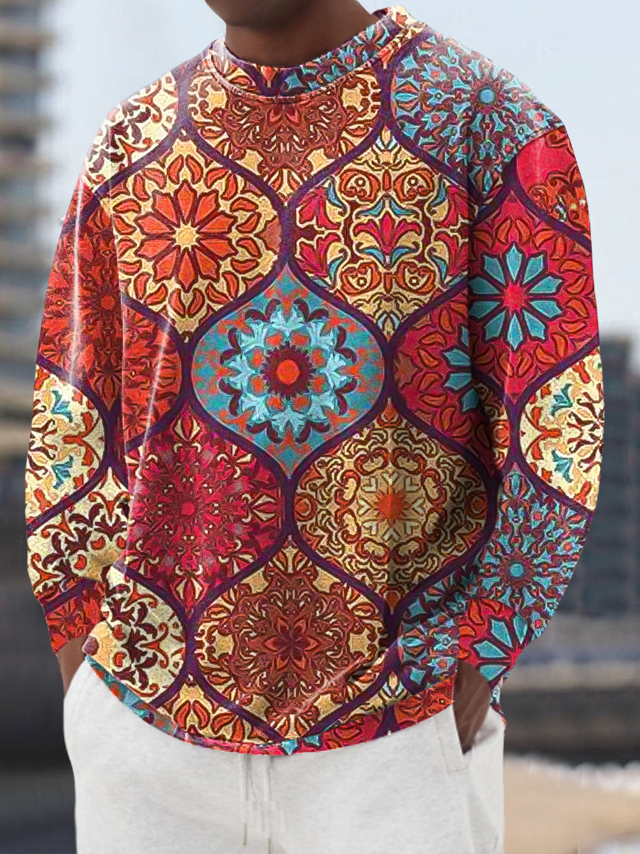 Gentleman's Casual Colorful Mandala Art Print Crew Neck Pullover Camisa