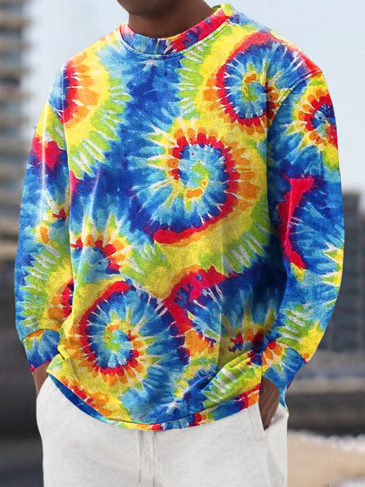 Gentleman Casual colorido Tie-Dye Art impresión cuello redondo Pullover Camisa