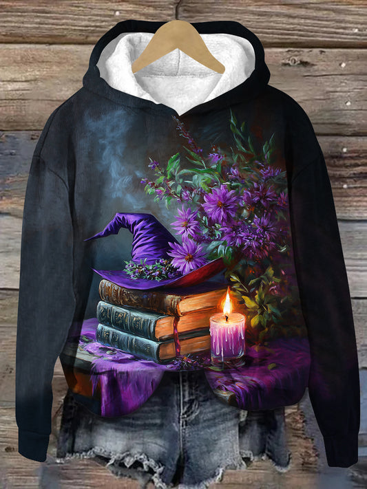 Bruja libro mágico impresión del arte unisex con capucha de manga larga sudadera casual