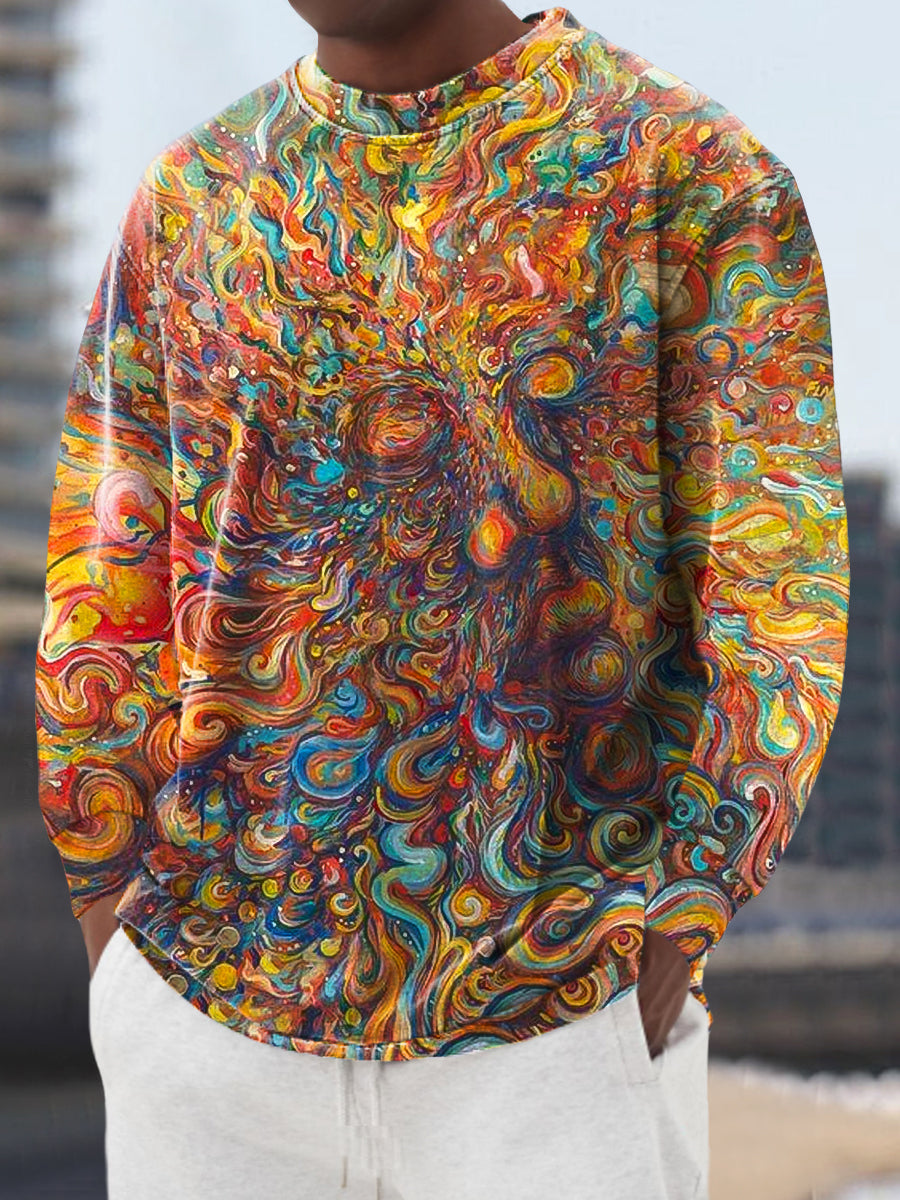 Gentleman's Casual Rainbow Color Abstracto Retrato Art Print Cuello Redondo Pullover