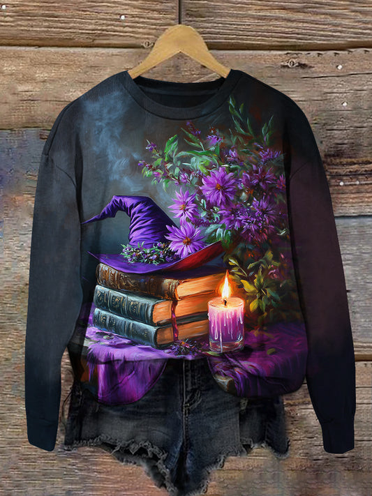 Bruja Magia Libro Impresión Unisex Cuello Redondo Manga Larga Casual Sudadera