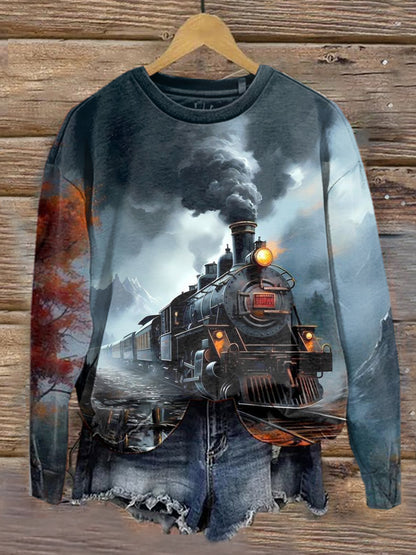 Unisex Retro Tren Arte Ilustración Impreso Casual Sudadera