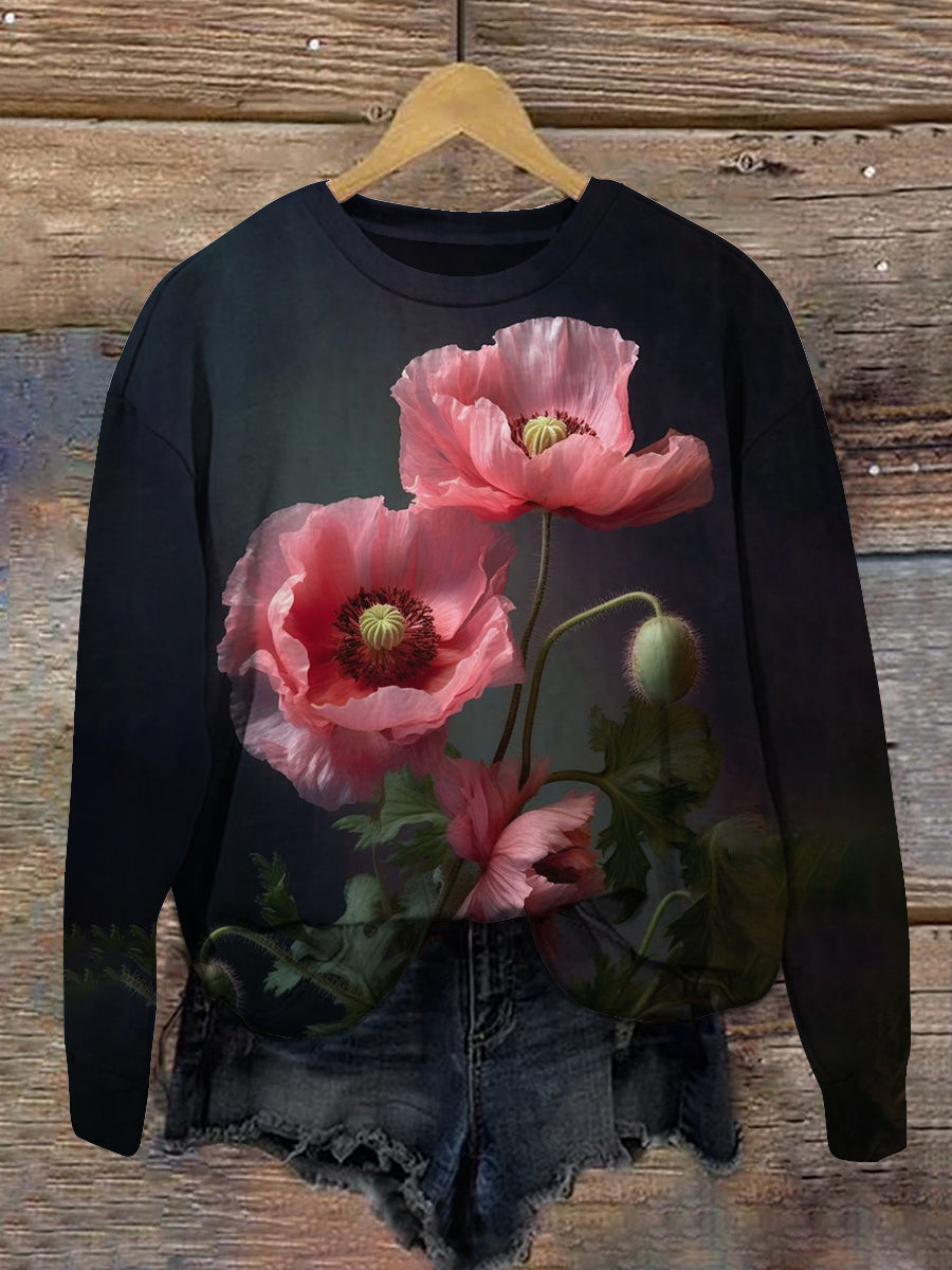 Unisex Floral Art Print Crew Cuello Sudadera de manga larga