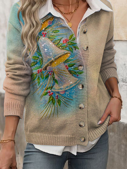 Suéter Cardigan Impreso de Navidad Vintage para mujer