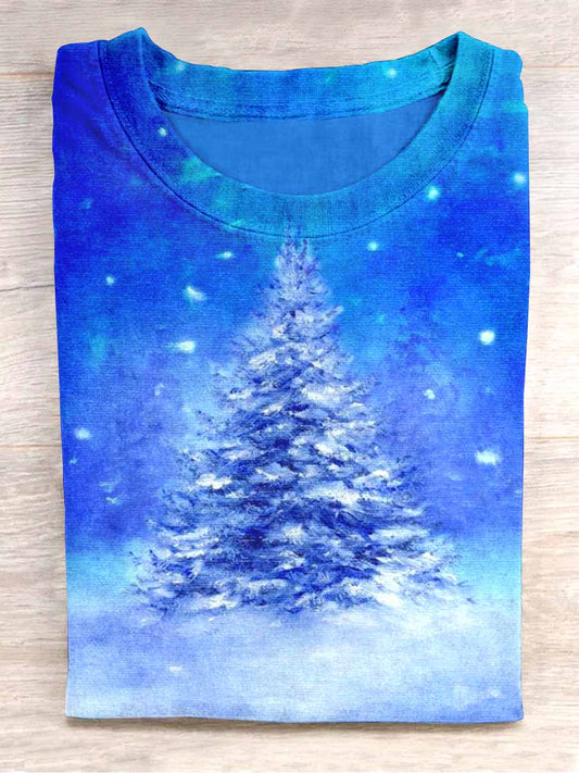 Camiseta casual con estampado de árbol de Navidad de nieve unisex