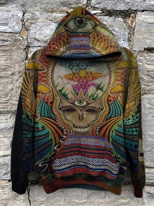 Sudadera casual unisex con estampado de arte de calavera retro