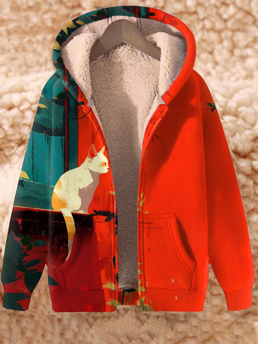 Animal Art Print manga larga con capucha Zip-Up chaqueta superior gruesa