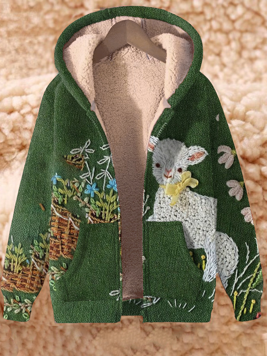 Animal Art Print manga larga con capucha Zip-Up chaqueta superior gruesa