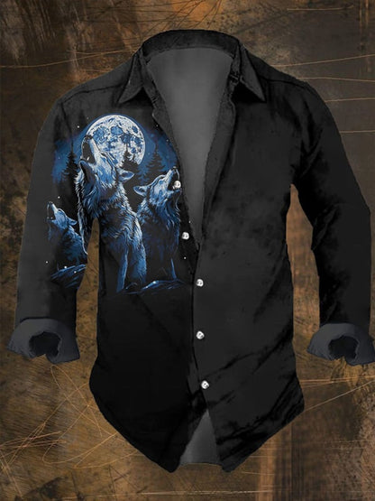 Hombres Retro Skull Punk Art Imprimir V-cuello Botón de manga larga Camisa Top