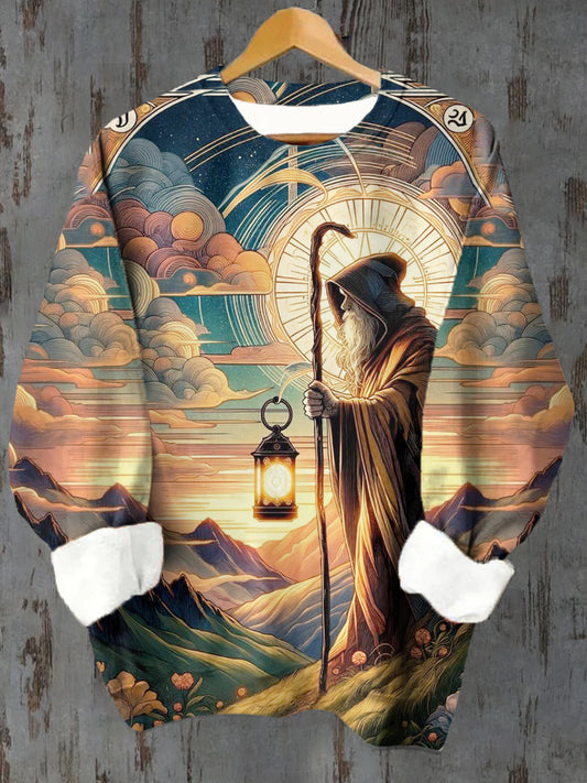 Unisex Tarot Wizard Astrolabe Patrón Casual Crew Neck Sudadera