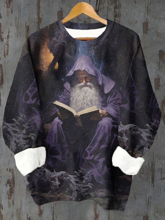 Unisex Wizard Book Patrón Casual Crew Cuello Sudadera