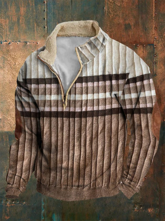 Hombres Retro Western Textured Graphic Print Henley Casual Sudadera gruesa al aire libre