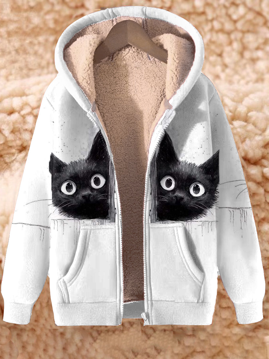 Retro Cat Art Print Loose Fit chaqueta de manga larga