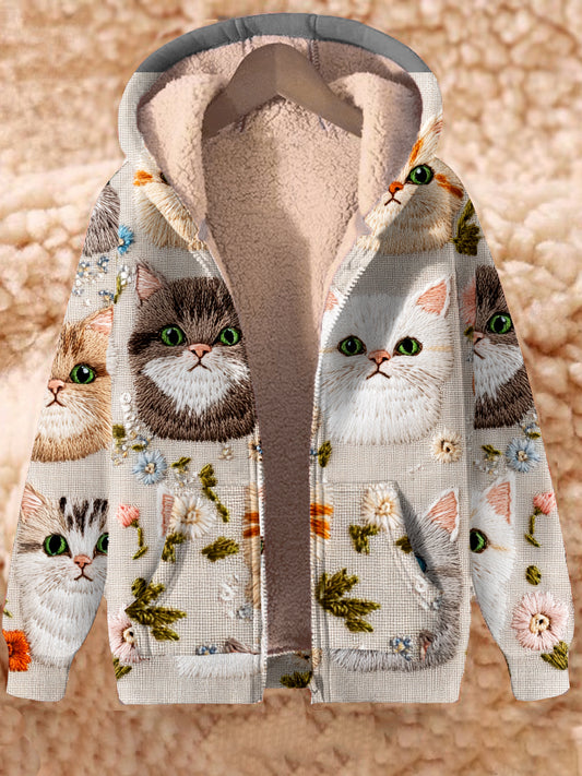 Retro Cat Art Print Loose Fit chaqueta de manga larga