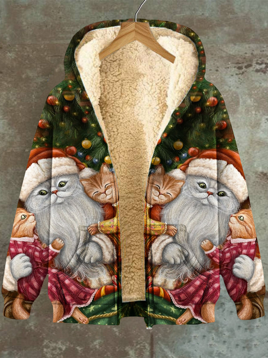 Chaqueta de sudadera con capucha de bolsillo con capucha de gato de Navidad para mujer