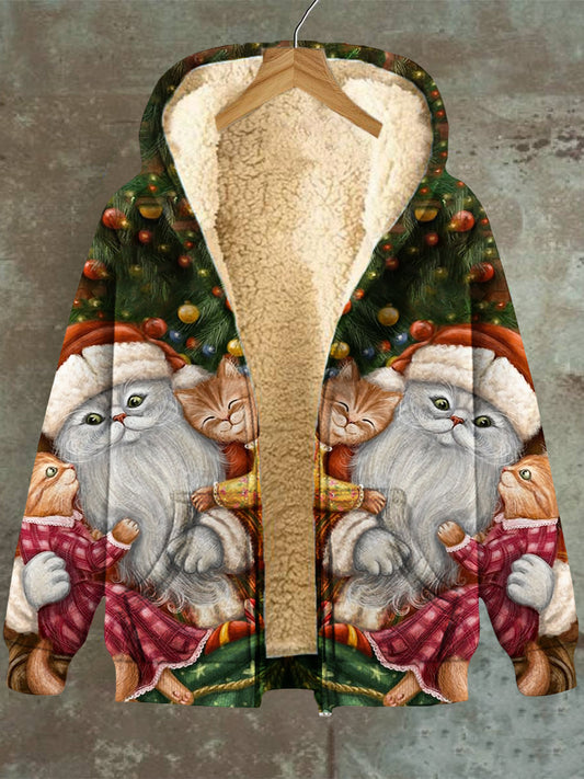 Chaqueta de sudadera con capucha de bolsillo con capucha de gato de Navidad para mujer