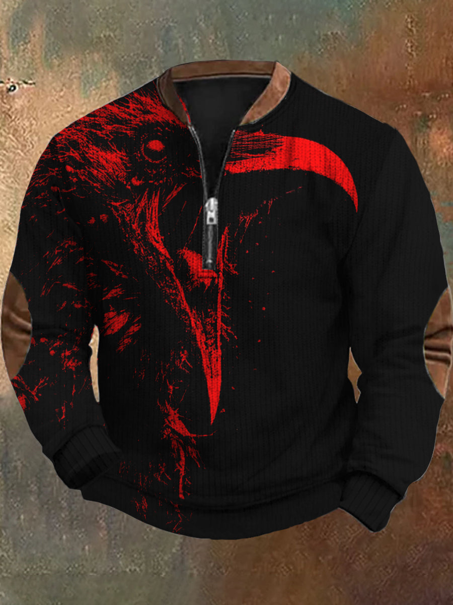 Hombres Retro Dark Animal Art Print Diseño con cuello en V cremallera suéter de manga larga sudadera