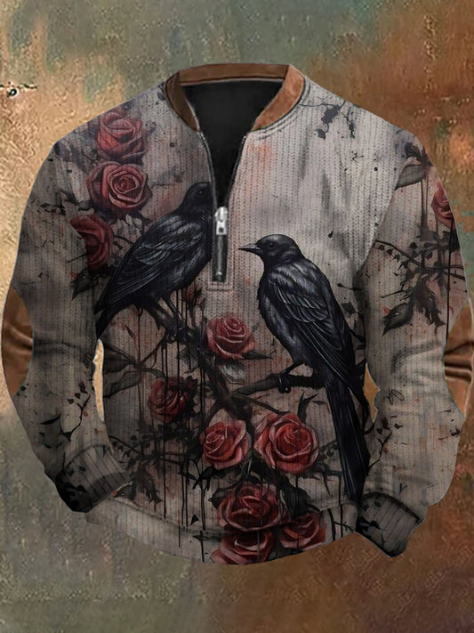 Hombres Retro Dark Animal Art Print Diseño con cuello en V cremallera suéter de manga larga sudadera